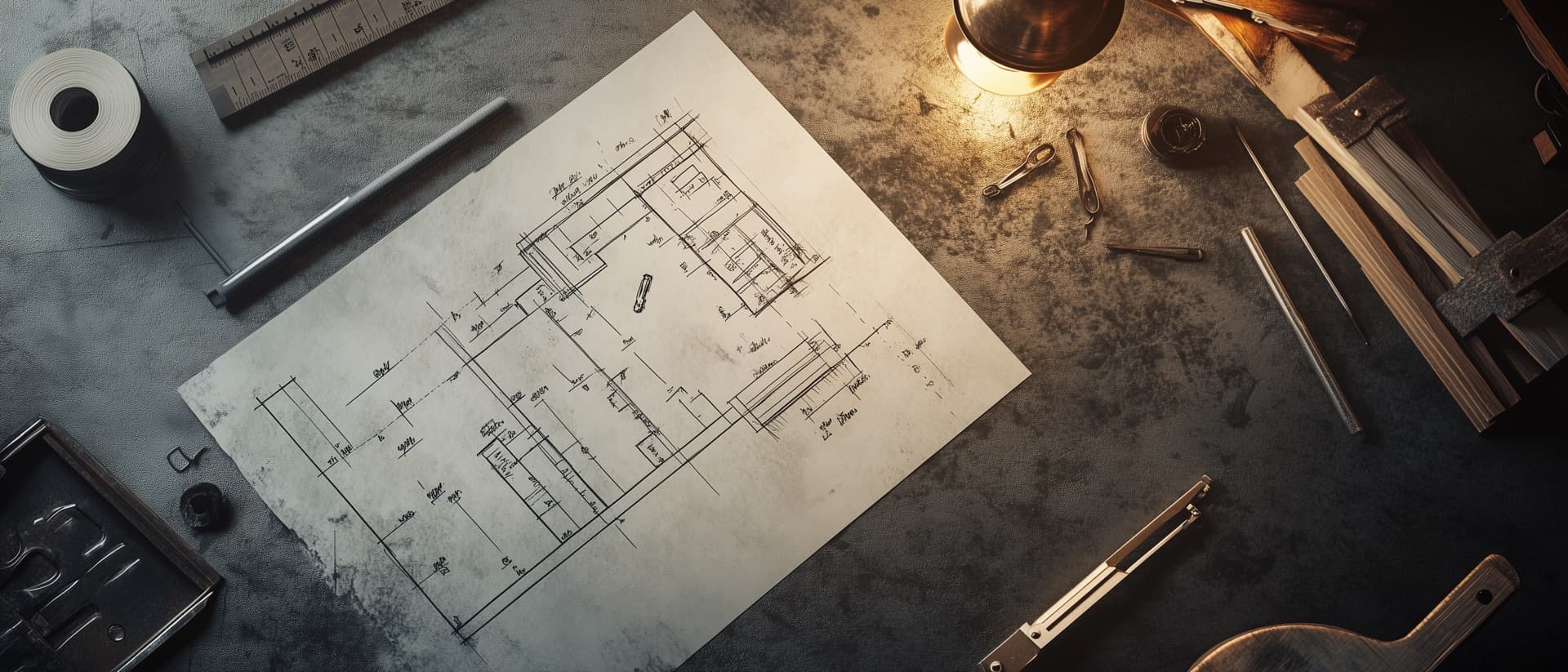 Technische Zeichnung einer Lofttür auf Architekten-Werkbank — LoftVision