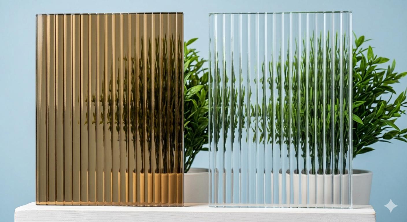 Geriffeltes Glas bronziert und klar im Vergleich — LoftVision Sonderverglasung