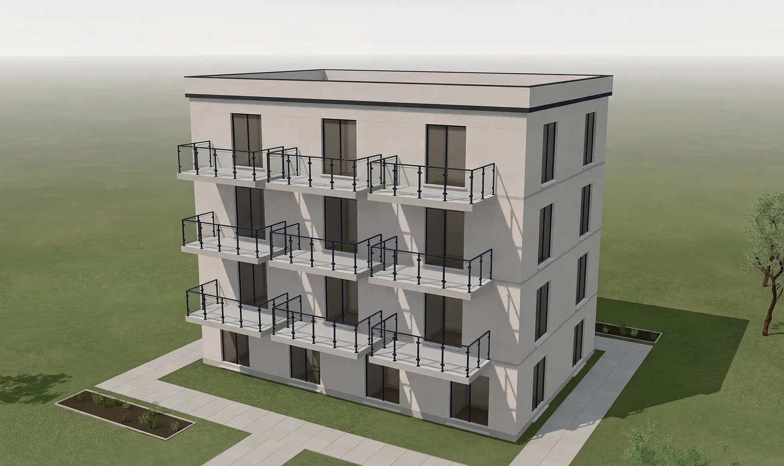 Gebäude mit neun Balkonen im Stahlbau-Planer